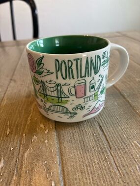 Starbucks Portland Ceramic Mug - Green Interior with Pink Accents